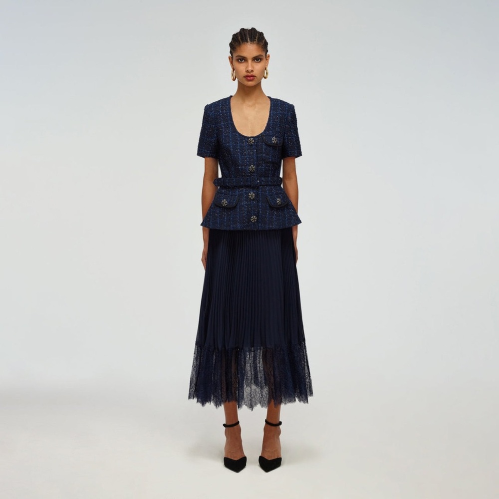 Self-Portrait Blue Metallic Boucle Dress